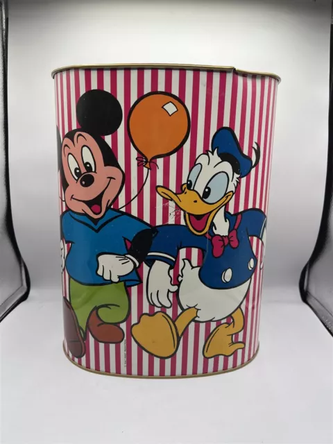 Vintage Disney Cheinco Metal Trash Can Donald Duck Mickey & Goofy Waste Basket