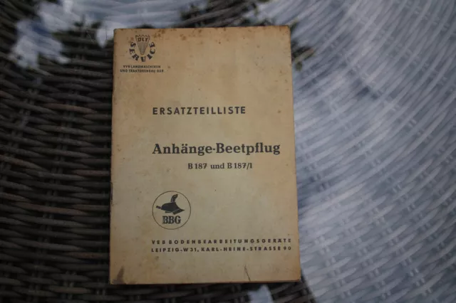 DDR Ersatteil Katalog Liste für Anhänge Beetpflug B 187  B187/1