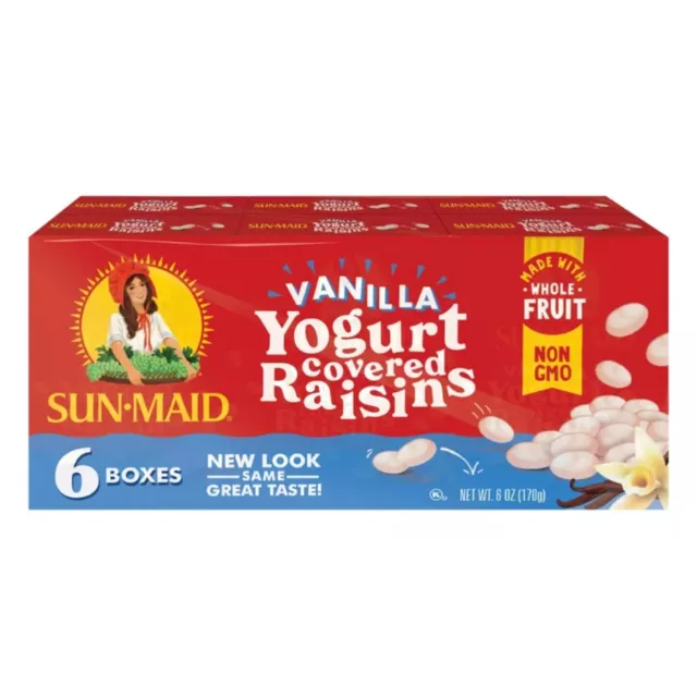 Sun-Maid Vanilla Yogurt Coated Raisins - (6 Pack) 1 oz Snack-Size Box - Yogurt C