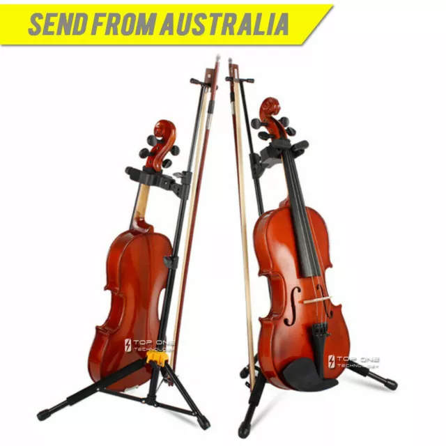 New Violin Stand Sturdy Gravity Lock Foldable Portable w/ Bow Holder Viola 4234