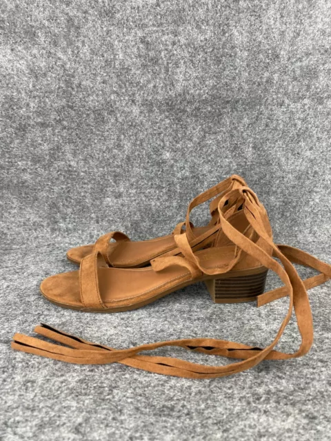 Brash Sandal Women's 8 Brown Ankle Ties Gladiator Open Toe Block Heel