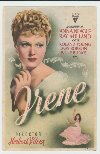 Irene 1940 Spanish Movie Herald - Ray Milland, Anna Neagle, Roland Young