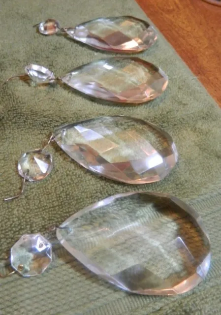 Prisms (4) 3" x 1 7/8" x around 3/4" crystal teardrops- Chandelier parts