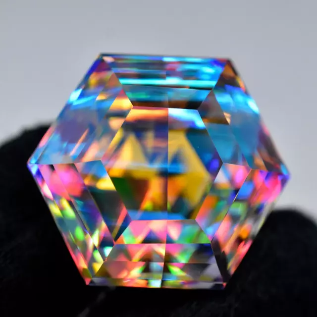 70.66 Ct Rainbow Color Hexagon Cut Natural Mystic Quartz GIE Certified Gemstone