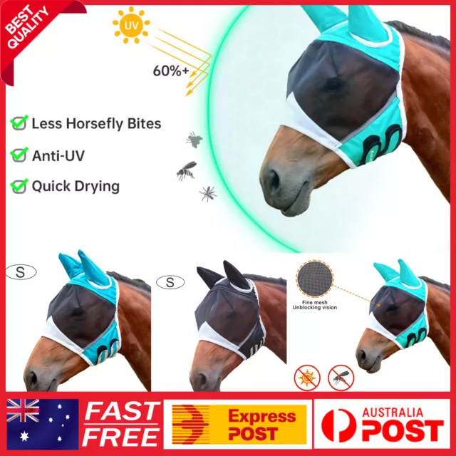 Horse Fly Mask With Ears Insect Mosquito Protection Full Face Mesh Anti-UV