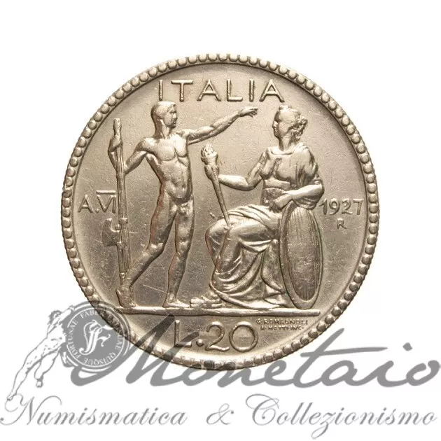 Monetaio - Vittorio Emanuele III 20 Lire 1927 VI Littore Ag Periziata