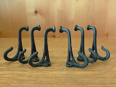 6 BROWN BLACKSMITH STYLE WALL HOOKS RUSTIC ANTIQUE LOOK CAST IRON 4" hardware