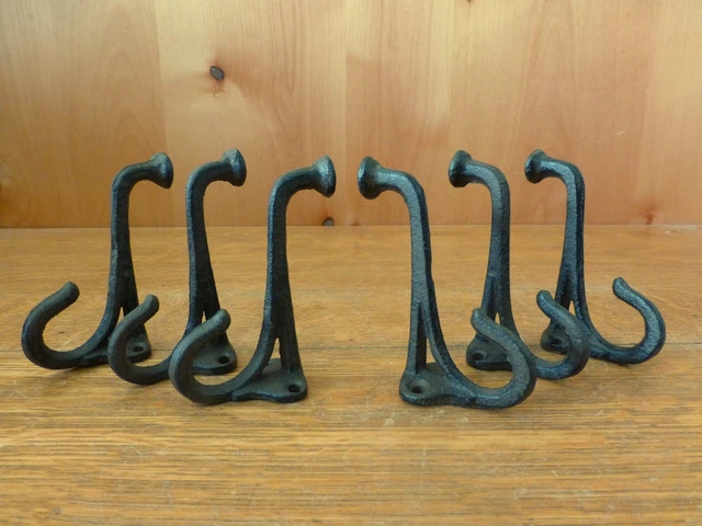 6 BROWN BLACKSMITH STYLE WALL HOOKS RUSTIC ANTIQUE LOOK CAST IRON 4" hardware