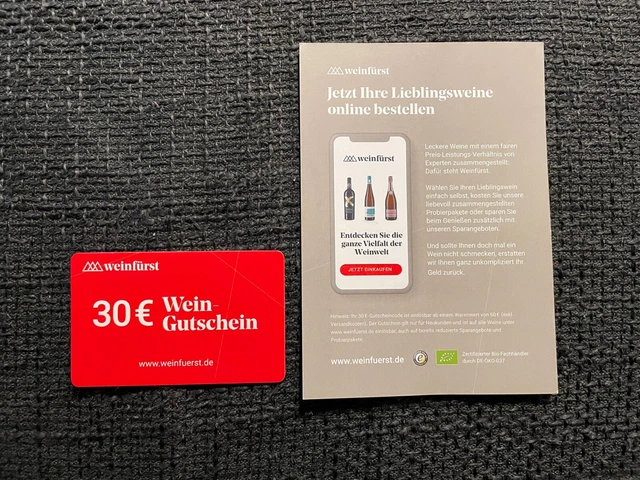 WEINFÜRST Gutschein 30 Euro Rabatt Guthaben Karte EUR €