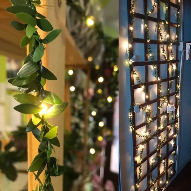 (Green)2/5/10M LED Artificial Leaf Garland Realistic Leaf Wreath With String