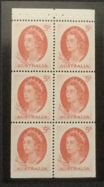 1965 AUST STAMP BOOKLET PANE QUEEN ELIZABETH ll RED 6 x 5d STAMPS MUH