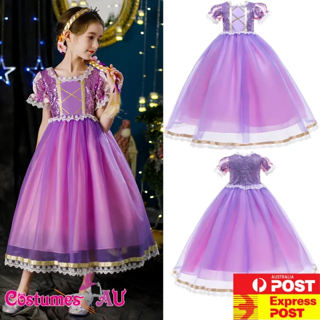 Girls Rapunzel Costume Purple Kids Child Disney Princess Cosplay Fancy Dress