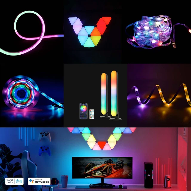 SMART LED LIGHTS RGBIC Wifi APP Alexa Google Voice Control IR Remote
