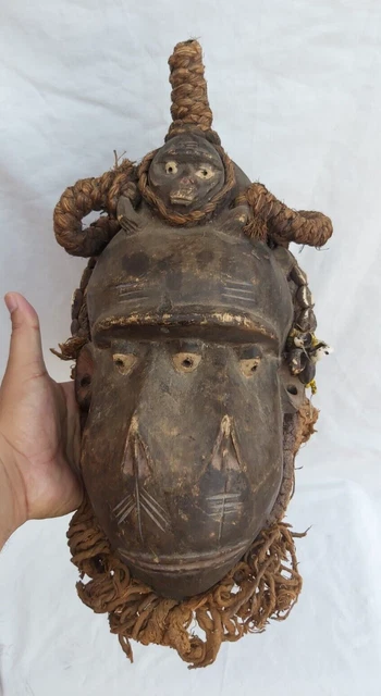African Tribal Art Wooden Carved mask  Tubular Eyes Liberia African Art