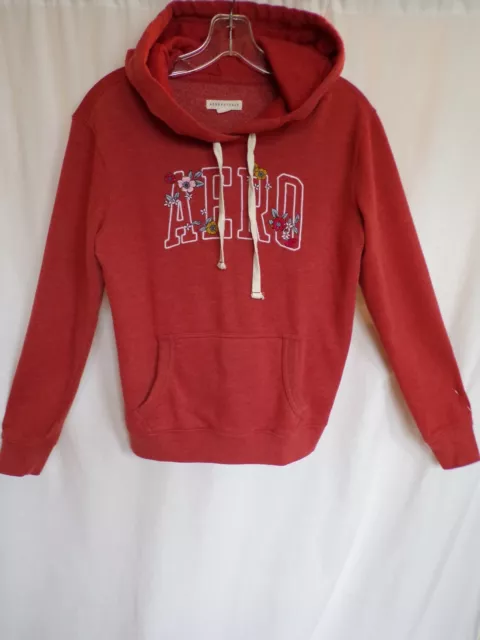 Aeropostale Hoodie Womens Small S Rust Red Long Sleeve Embroidered Logo Floral