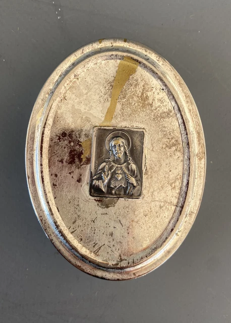 Scatola di metallo porta ostie con sacro cuore