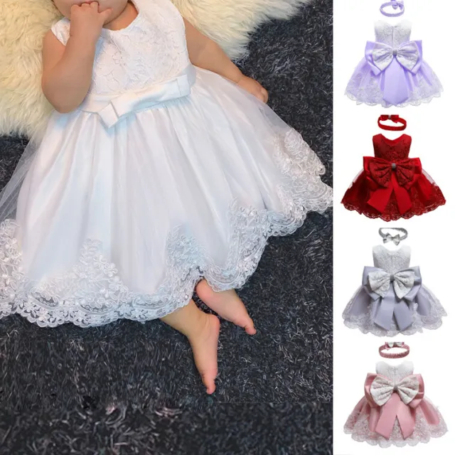 Newborn Girls Bridesmaid Dress Baby Flower Bow Princess Wedding Tutu Dresses