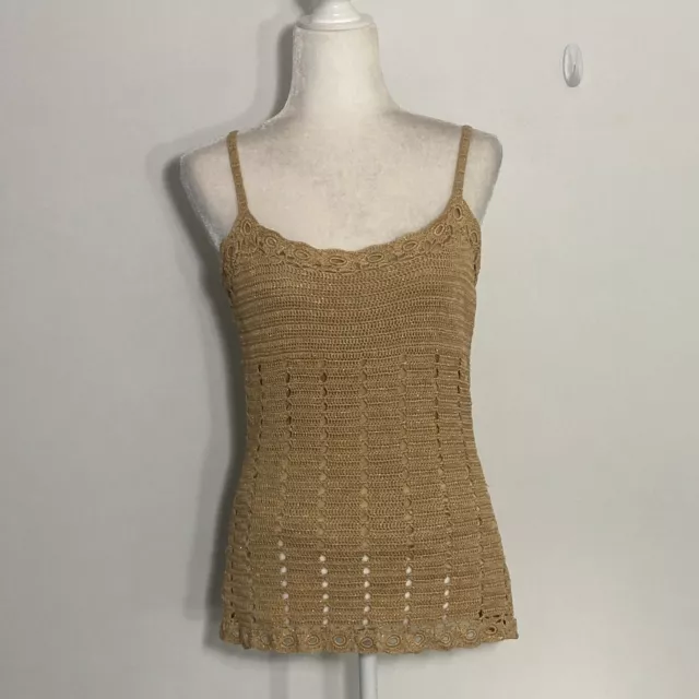 INC International Concepts Womens Tank Top Medium Beige Crochet Knit Cami Lined