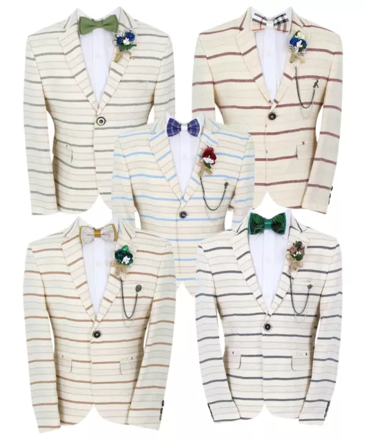 Boys  Horizontal Striped Fashion Blazer Slim Fit  Wedding Birthday Suit Jacket