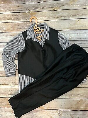 Andrew Fezza Boys Dress Suit Vest Pants 3-Pic Set Size 5 black stripes Partywear