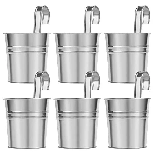 LIHAO 6 x Hängetöpfe Metall Set Pflanztopf Blumentöpfe zum Aufhängen Silber H...