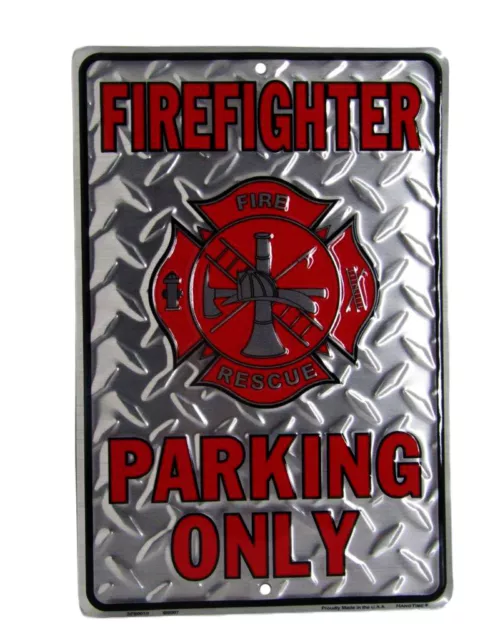 FireFighter Fire Fighter Parking Only 8"x12" Aluminum Metal Plate Parking Sign