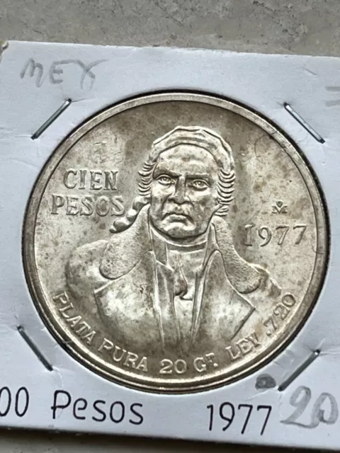 Messico Mexico 100  Pesos  1977  Plata Pura Cien Pesos 30 Gr. Silver