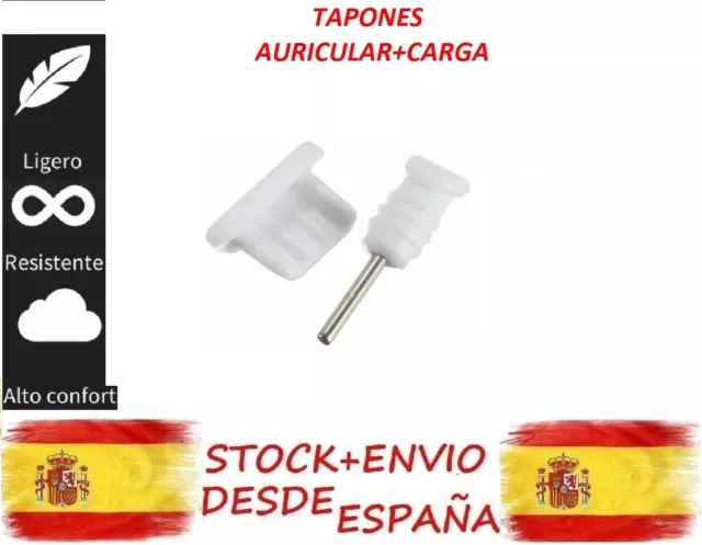 Tapon antipolvo entrada cascos + cargador protector polvo color blanco iphone