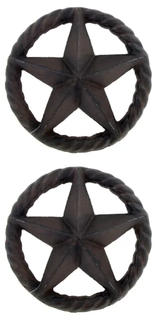 LOT of 2 Western Rope Star 7'' Cast Iron Wall Hangings rustic barn texas plaques