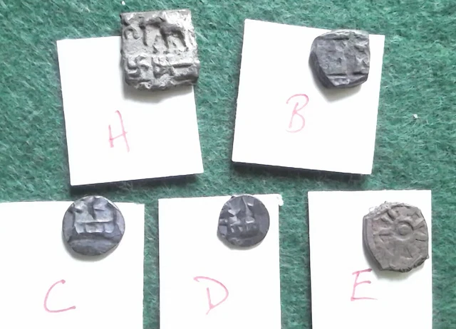 ANCIENT INDIA, Mauryan, Magha and Panchala coppers, five coins, details below