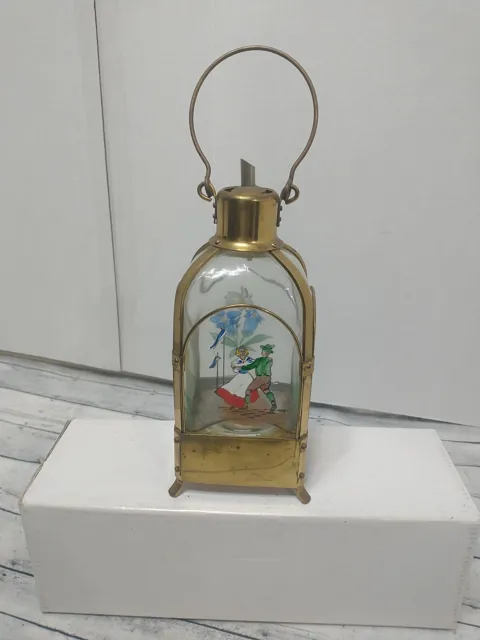 Vtg German Musical Lantern Decanter GERMANY Hand Painted Lamp GLASS BRASS