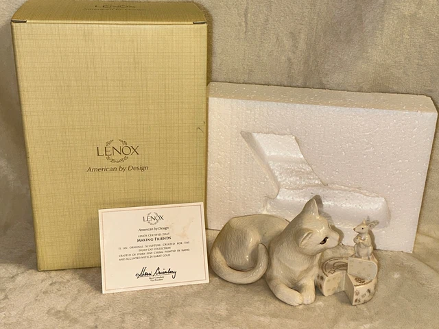 LENOX - White Cat & Mouse w/ Cheese Wheel Figurine - Making Friends - COA - NIB