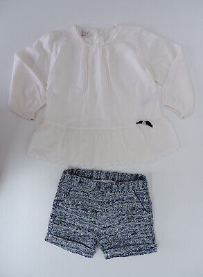 PAZ Rodriguez Girls Outfit Set Age 8 Yrs Top Blouse Tweed Shorts Blue White