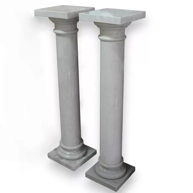 Coppia di Colonne in Marmo Bianco di Carrara Italian Design H 100cm