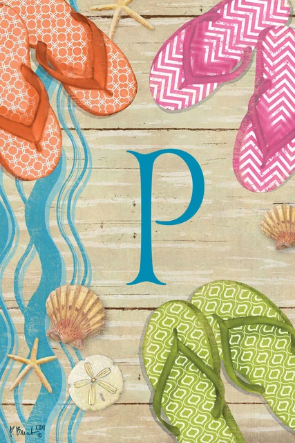 Flip Flops on Boardwalk Monogram P Double Sided 12 X 18 Inch Garden Flag
