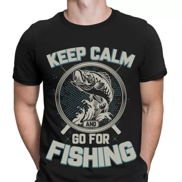 Keep Calm And Go For Fishing T-Shirt Funny Fisherman Angling Mens T shirts #F#D