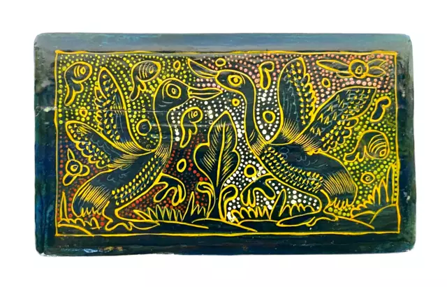 Vintage Hand Carved Lacquer Box, Olinala Mexico - Ducks, Fish & Foliage