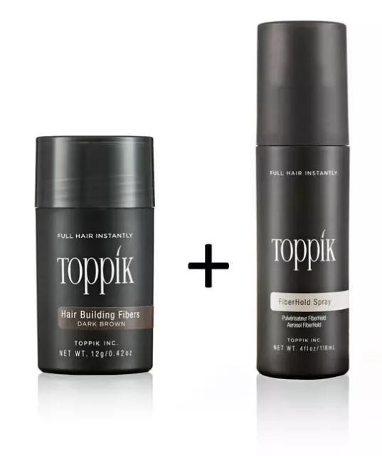 TOPPIK SET 12 g. Hair Fibers + Fiberhold Spray 118ml. - hair thickener concealer