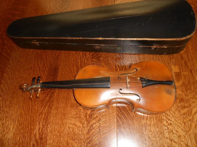 Old full size (4/4) one piece back Violin in an old coffin style violin case