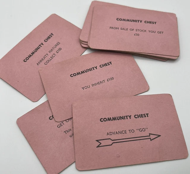 MONOPOLY 1961 WADDINGTONS Community Chest Cards 16 Complete Set £4.99