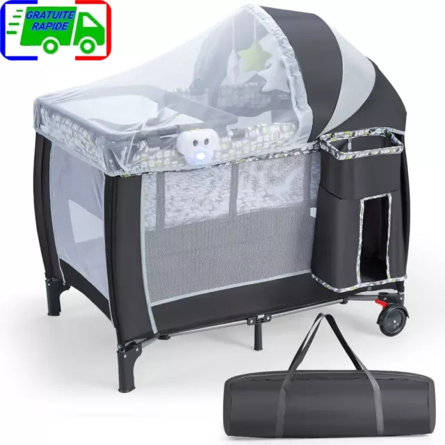 Lit Parapluie Bébé Pliant 4 en 1 avec Matelas Filet Amovible Réglable Table à La