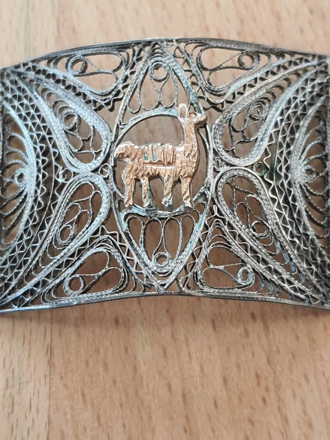 Bracelet Ancien En Argent Massif Filigrane - Poids 37g, Pièce Unique Vintage