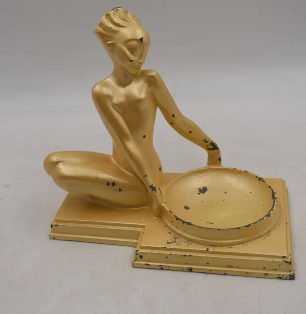 Rare Nuart Nyc Usa Nude Girl Art Deco Bust Ashtray Statue Stand Sculpture Ny