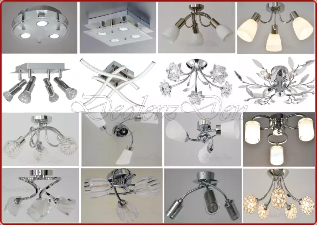 Modern Ceiling Lights Chrome Glass Lamp Shade Chandelier Flush Fitting Lighting
