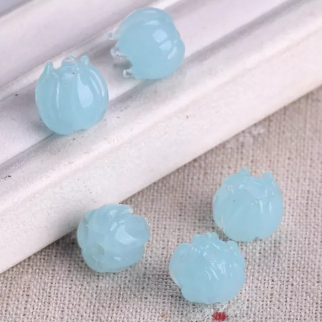 5pcs 12mm-13mmm Round Flower Bud Shape Handmade Lampwork Glass Loose Beads