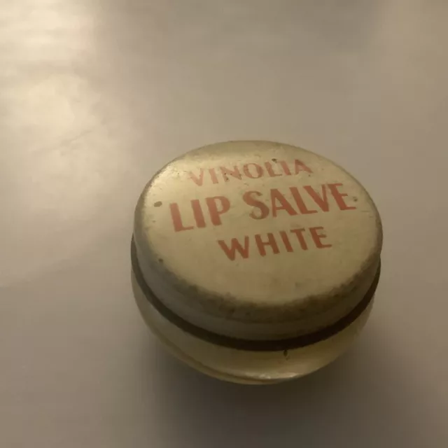 Vintage Vinola Lip Salve  White Jar Chemist Collectable Prop 3cm diameter