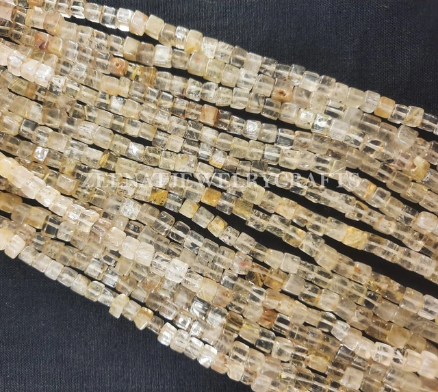 8" Natural Golden Rutile Quartz Smooth Cube Box Shape Gemstone Beads Jewelry AAA 3