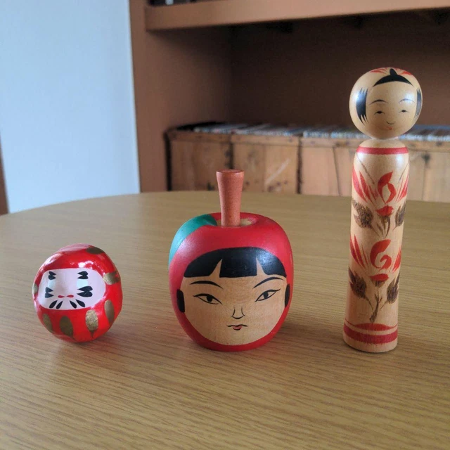 Tsugaru Apple Kokeshi Naruko Dolls Shirakawa Daruma 3-Piece Set