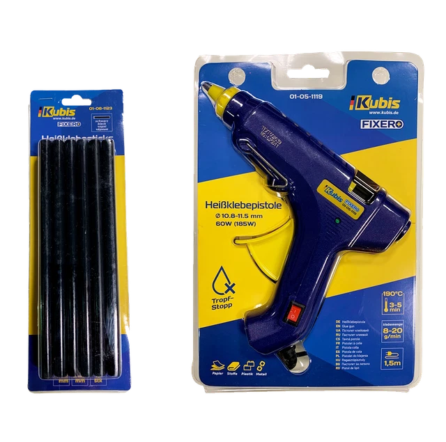 Juego de pistolas adhesivas 60 (185) W, 11,2 mm, 190 * C + 12x pegamento negro