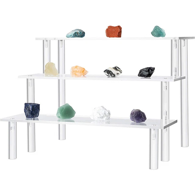 3/4 TIER TRANSPARENT Acrylic Display Shelf Counter Riser Stand Rack For